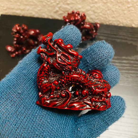 Vintage Chinese Dragon Resin Figurine Statue Cinnabar Red Feng-Shui 3” C - Picture 3 of 8